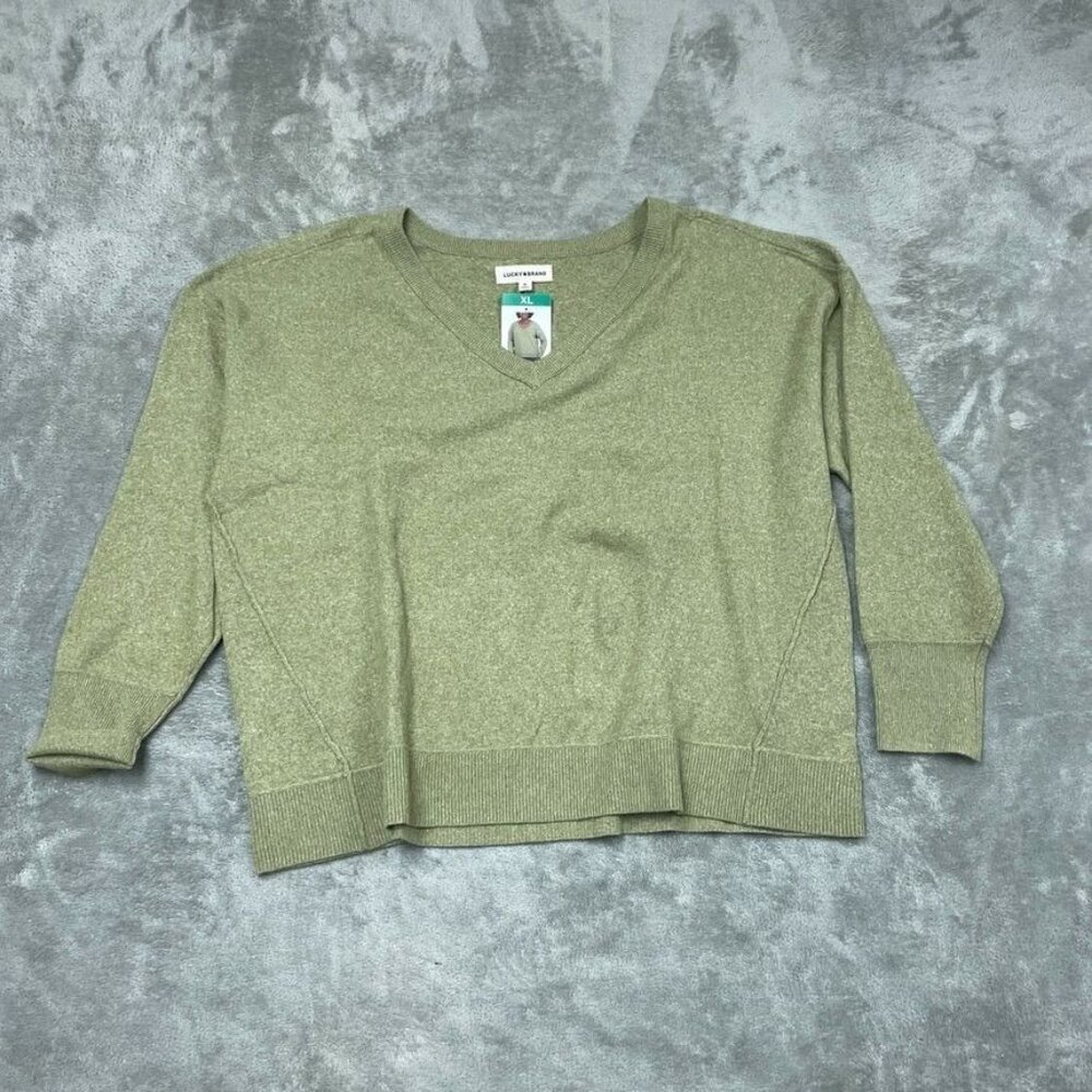 Lucky Brand Womens Green V-Neck Sweater XL Polyester Blend d0129